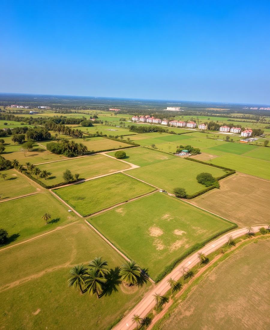Open land parcels marked for residential plots